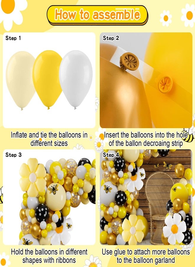 VinTS 140 Pcs Bee Balloons Garland Kit,Yellow Black White Balloons with Bee Stickers Gold Confetti Daisy Foil Balloons for Honey Bee Birthday Baby Shower Spring Theme Party Decoration - Image 4